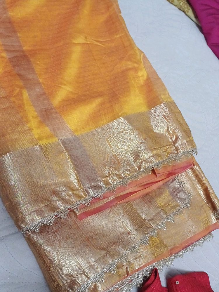 Silk Saree With Xxl Readymade Blouse