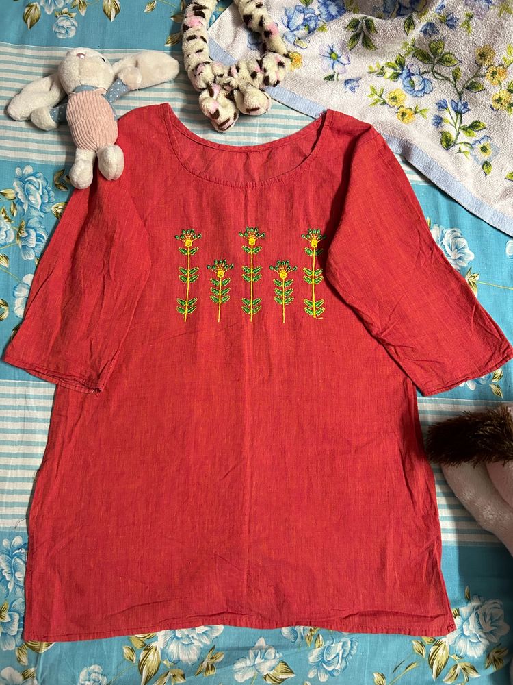 Red Short Kurta For Summer