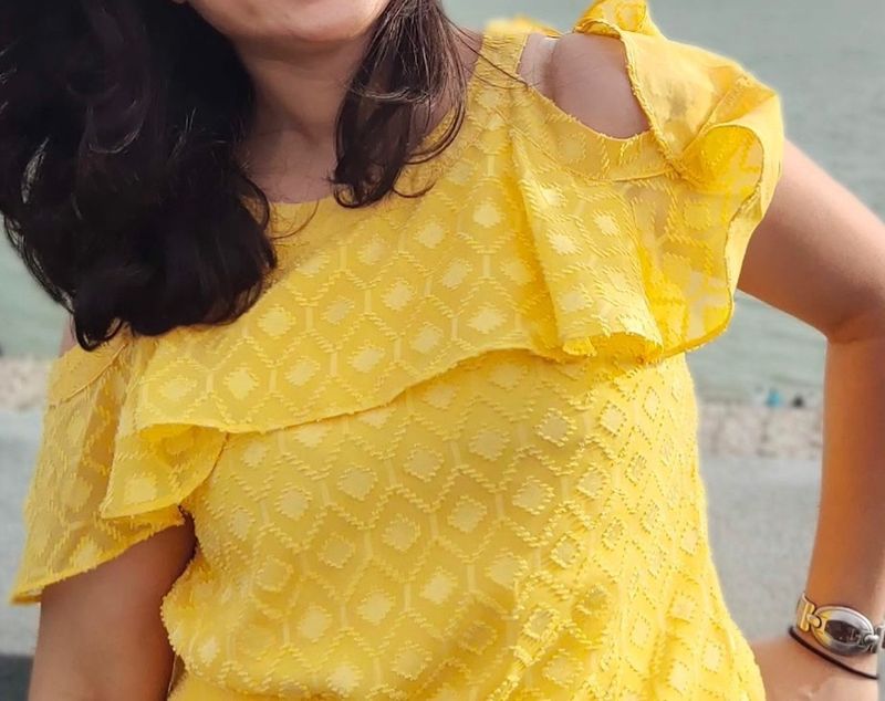 Yellow Shoulder Cut Top