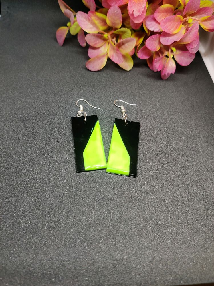 Neon Green And Black Earrings