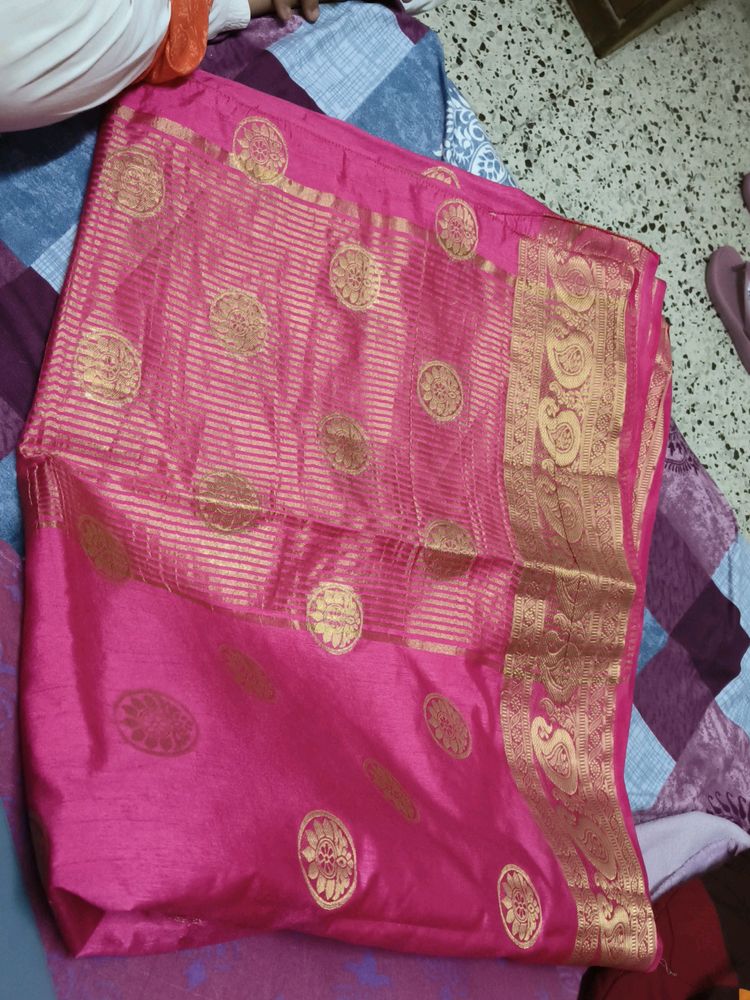 Party Wear Rose Pink Silk Saree