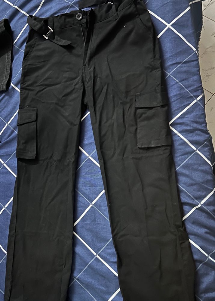 Black Cargos with adjustable waist  Strap