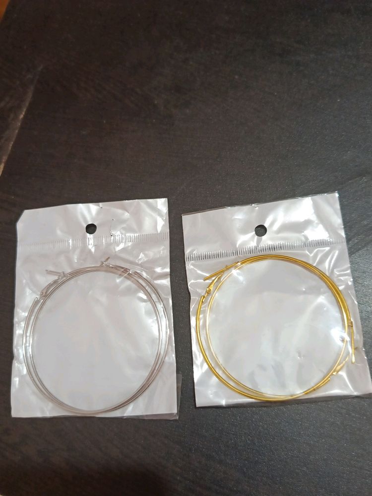 Combo Of 2 Big Size Hoops Silver And Golden