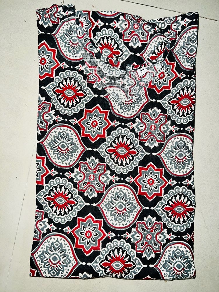 Black Ajrak Print Cotton Kurti