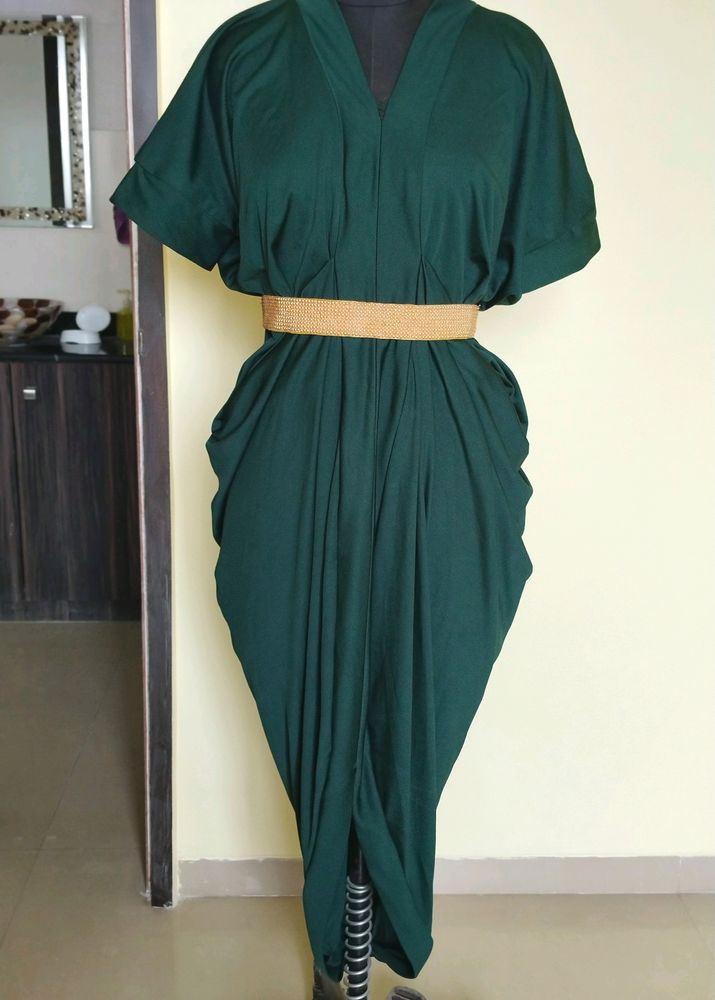 Gathered Dark Green Dress