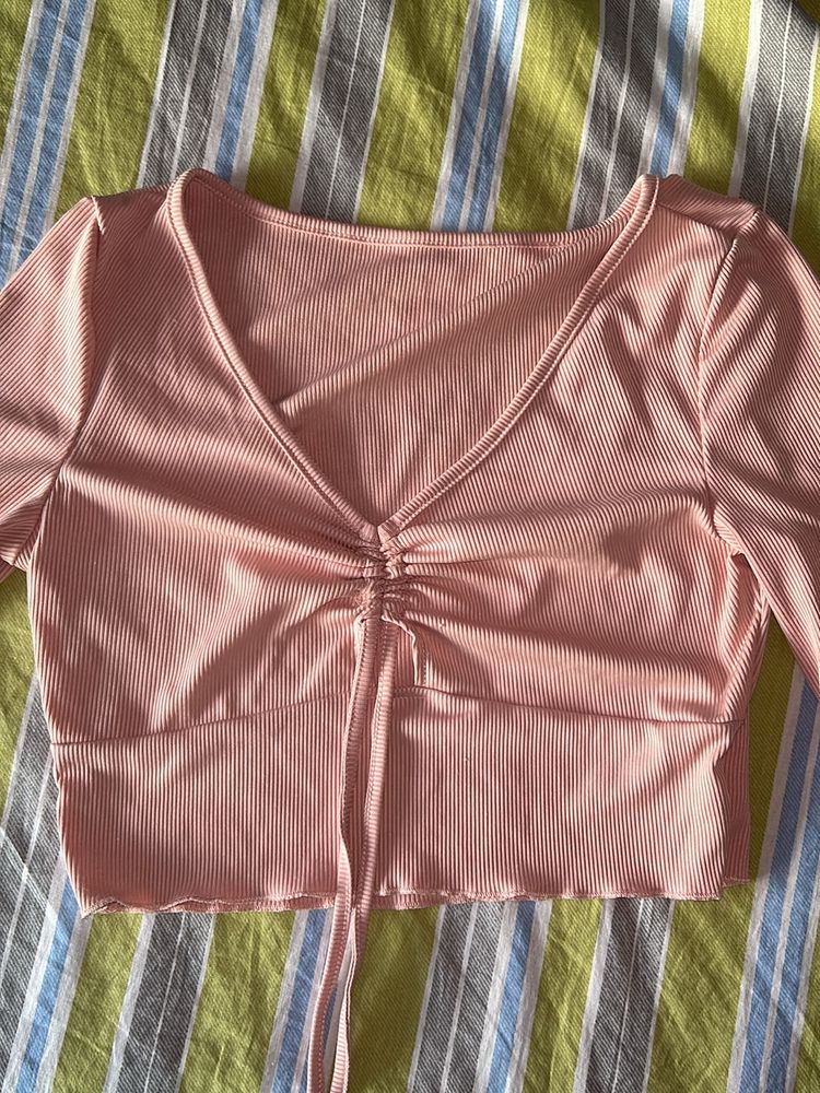 Pink Crop Top Bow Detailing