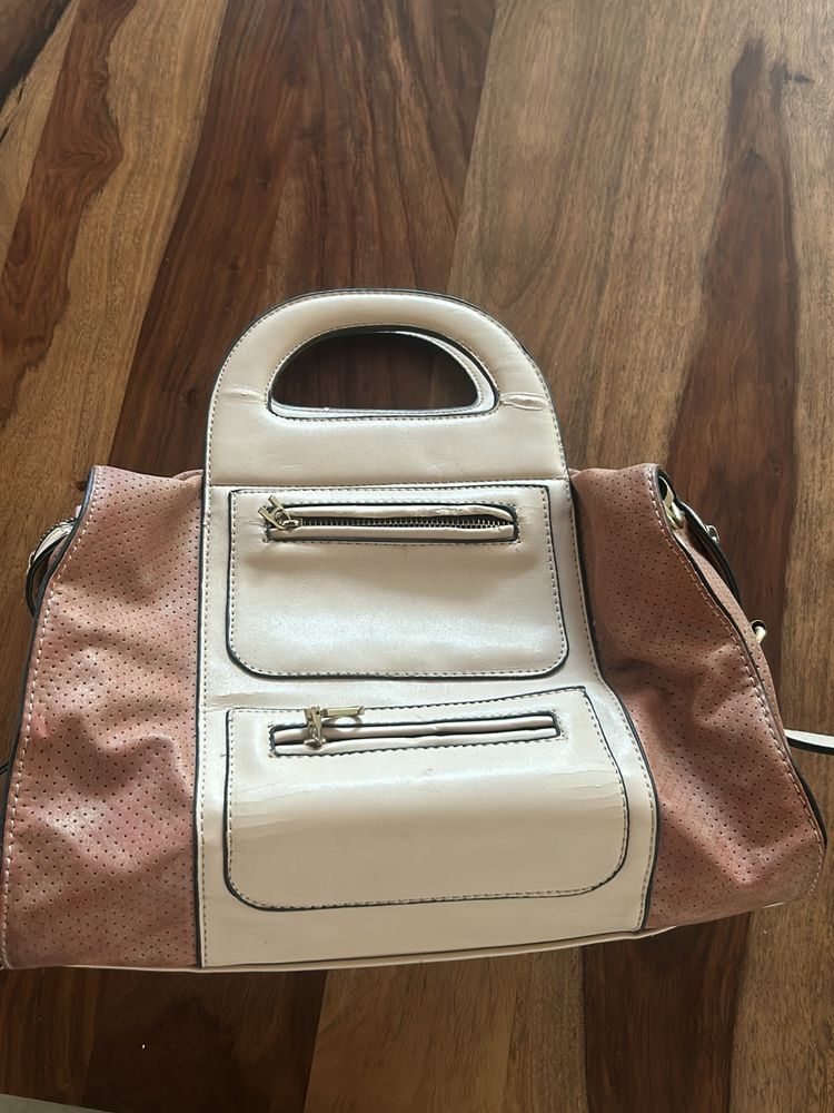 Leather Korean Trendy Bag Cream And Brown Shaded