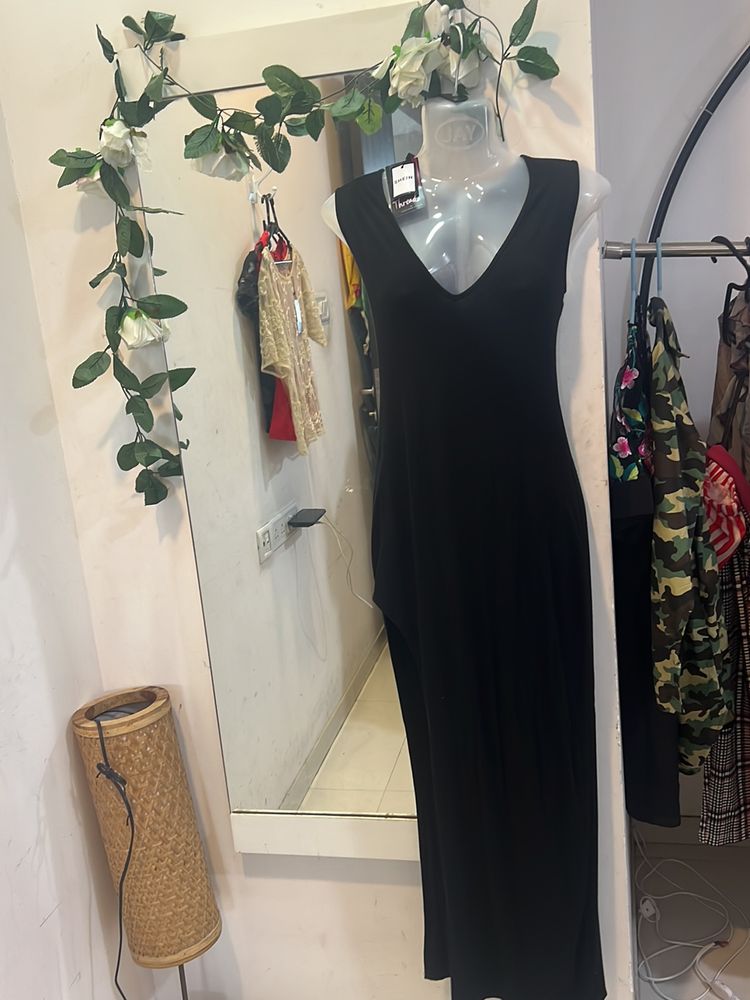 Shein Brand New Beautiful Black Gown With A Slit