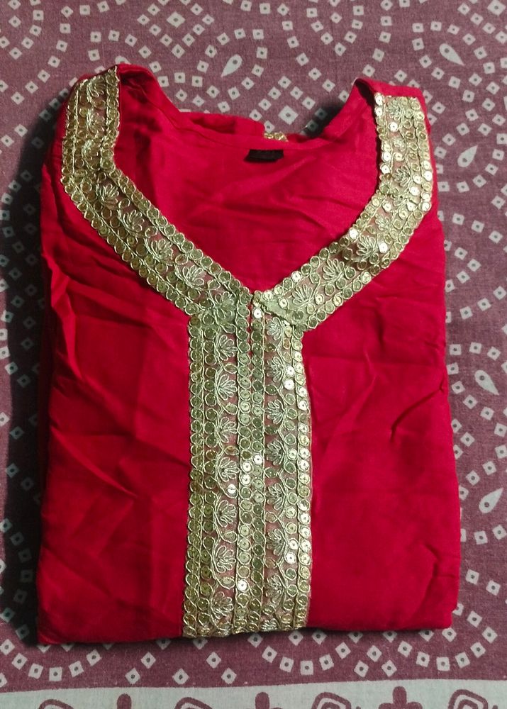 beautiful party wear hot red kurti plazo Dupatta