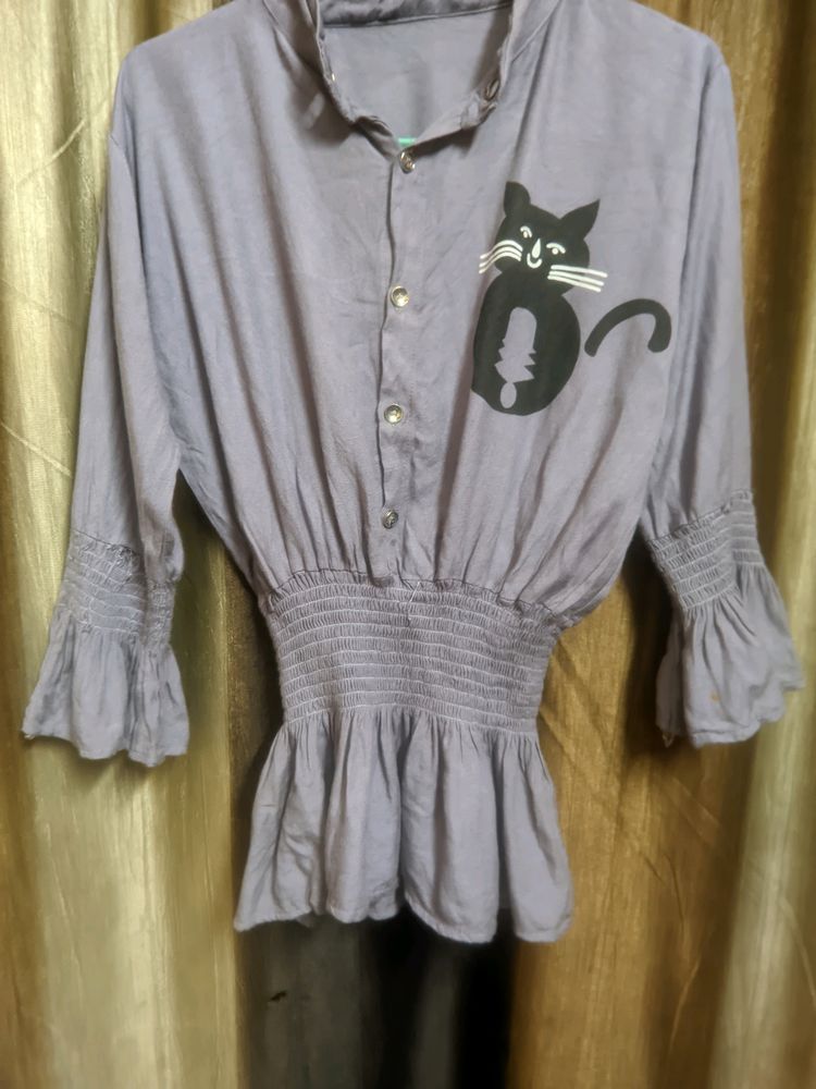 Grey Stylish Shirt Top Waist Free Size