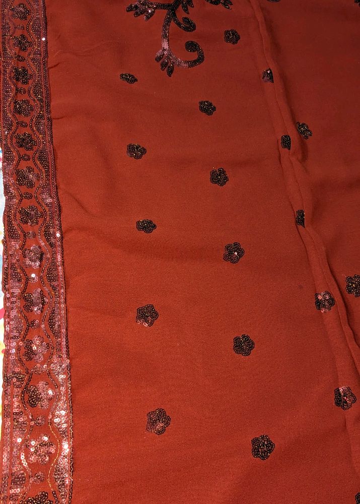 Fancy Maroon Saree With Readymade Blouse Piece