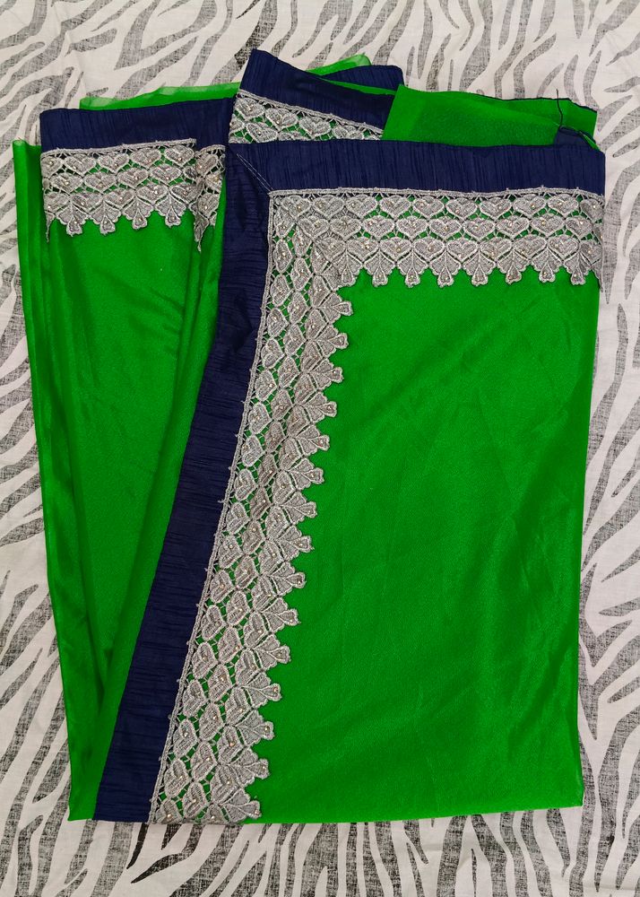 green colour white border saree