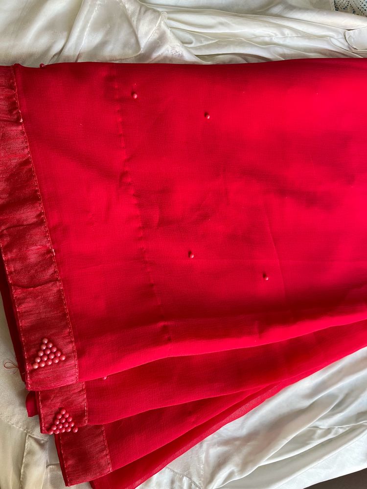 Crimson Red Georgette Saree