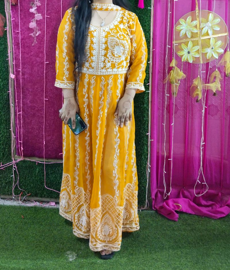 Anarkali Mustard Yellow Suit With Dupatta