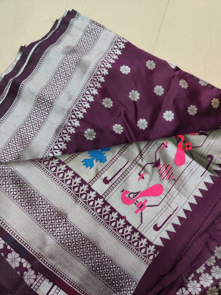 Purple Silver Brand New Saree