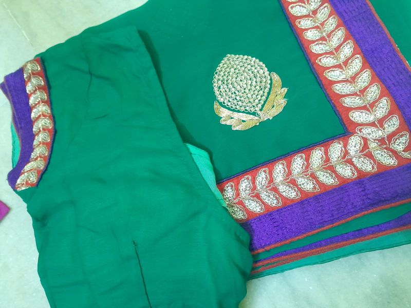 Green Saree With Jari Work