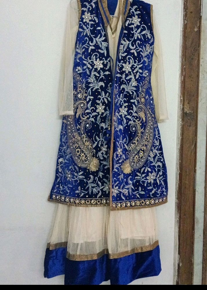 Blue Full Anarkali Dress With Dupatta & Pent