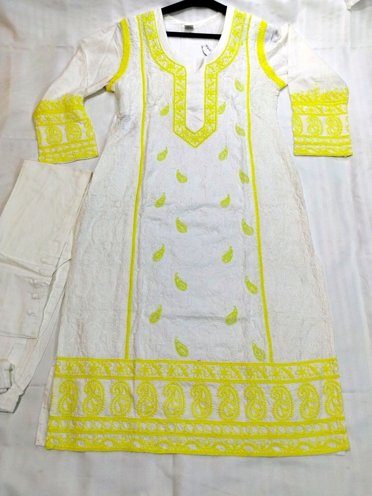 Chikankari Work Kurti And Pencil Pant