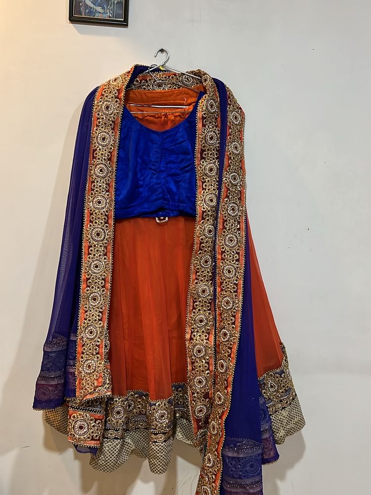 Orange And Purple Lehenga