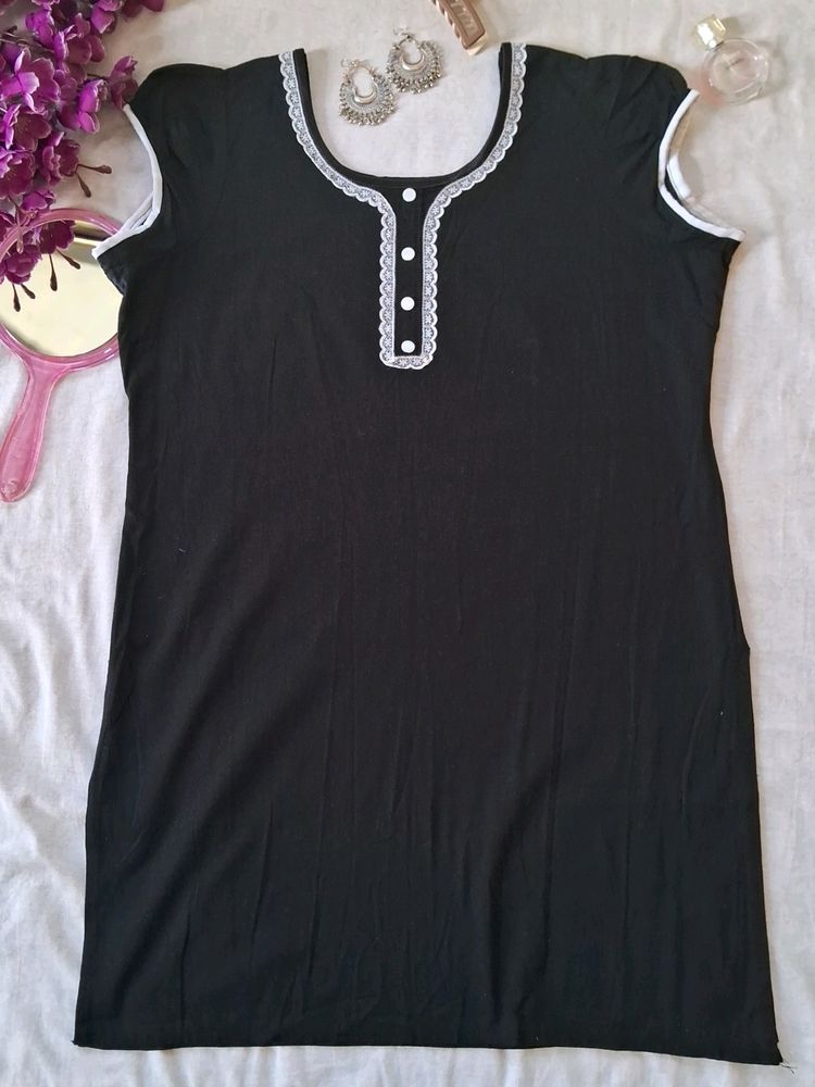 Solid Black Short Kurta