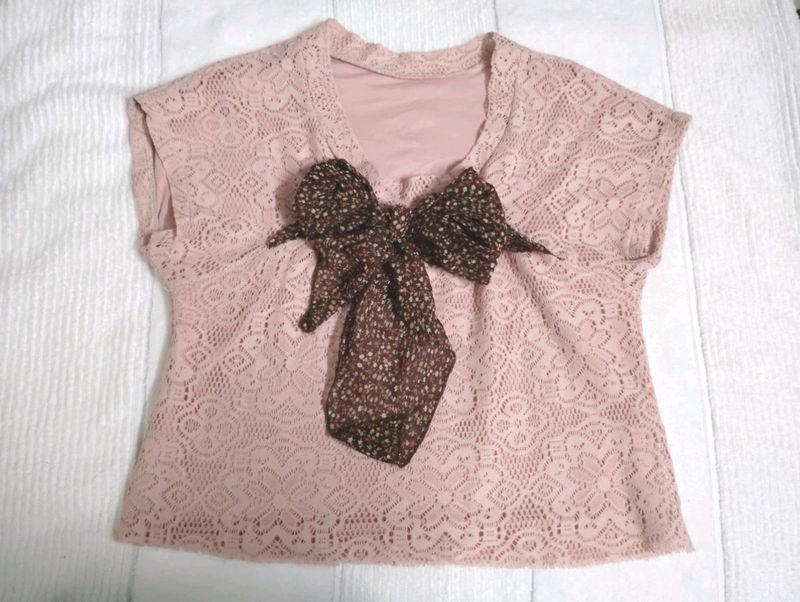 Pink Crop Top With Tie Knote