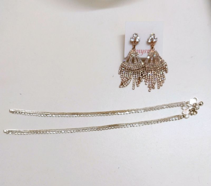 Beautiful Sparkling Earings And Pair Of Anklet