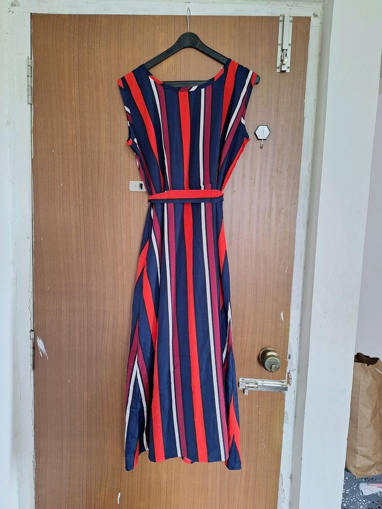 Red White Blue Striped Summer Dress + Waist Bel