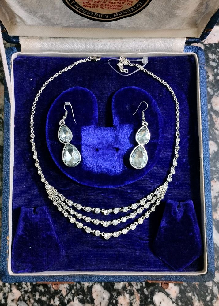 Silver Tone Diamond Set