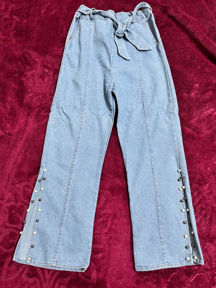 Blue Flared Side Slit Trouser