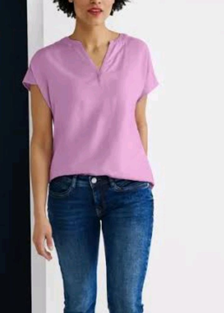 Street One V-Split Neck Viscose Blouse, Pink