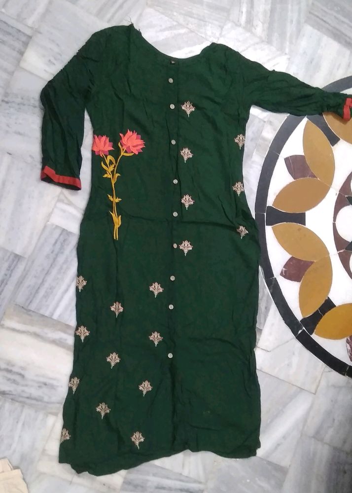 1.Kurta (Bottle Green)+1 Gown Yellow Frock