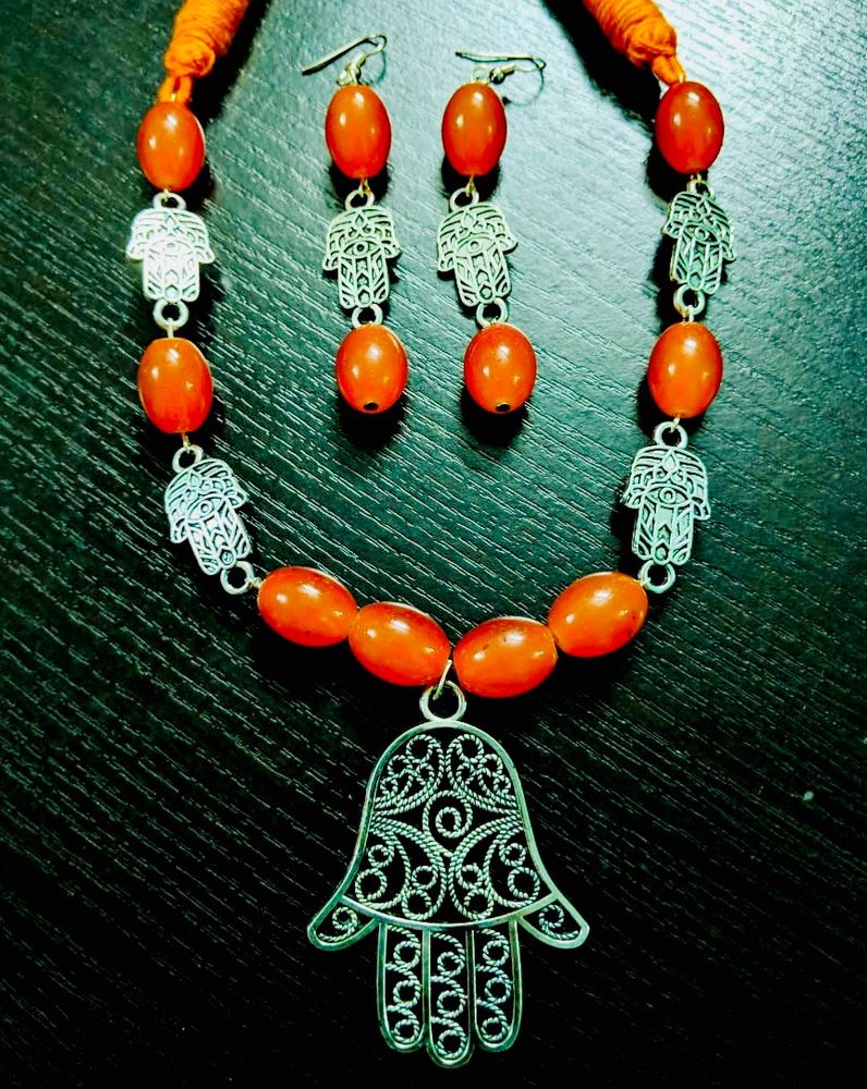 Orange Beaded  Hamsa Set