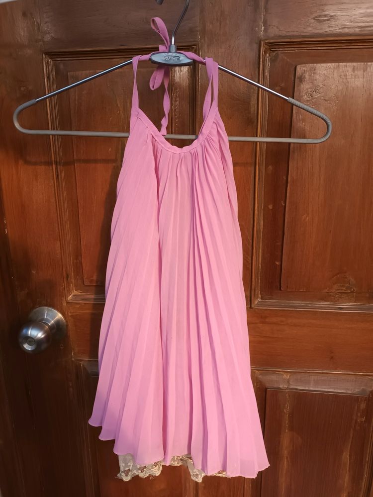 Flowy Pink Backless Halter Neck Top