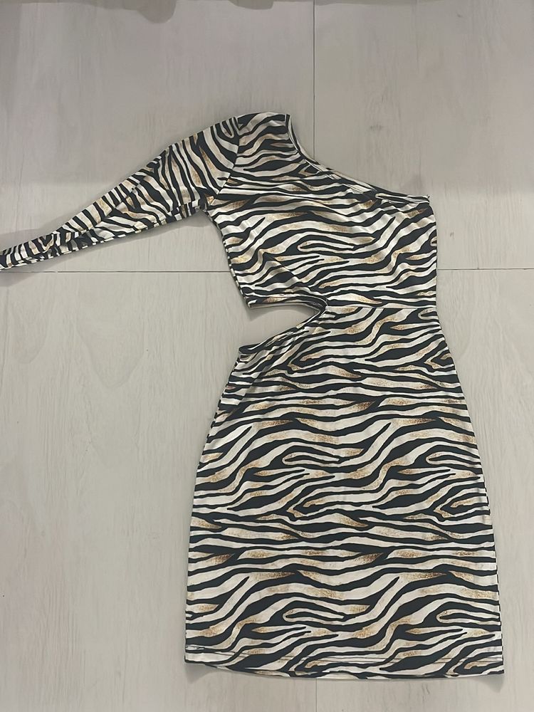 Tiger Print Body Con One Shoulder Dress