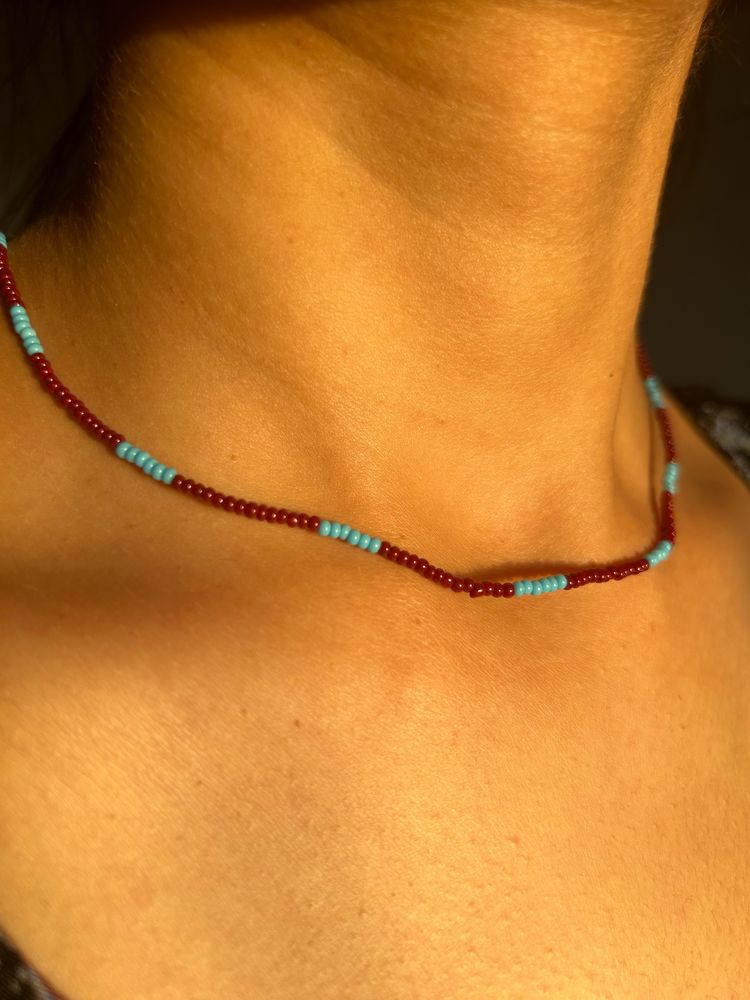 Maroon Blue Beaded Chain