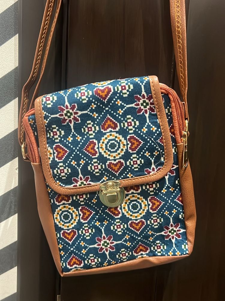 Teal Printed Sling Bag