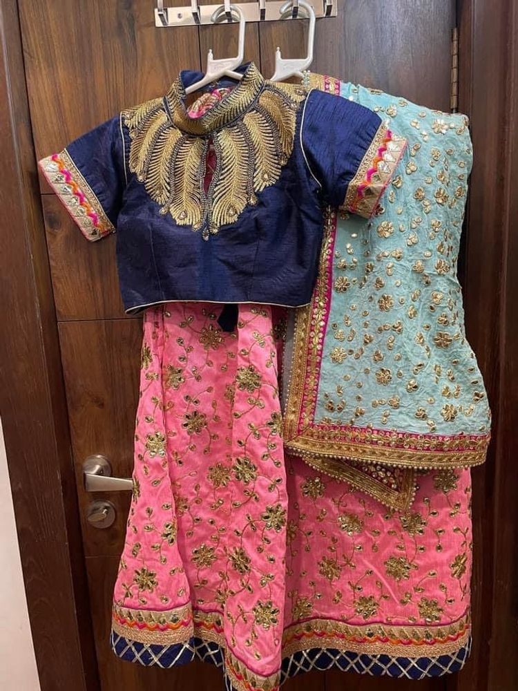 Firozi And Pink Lehenga Set