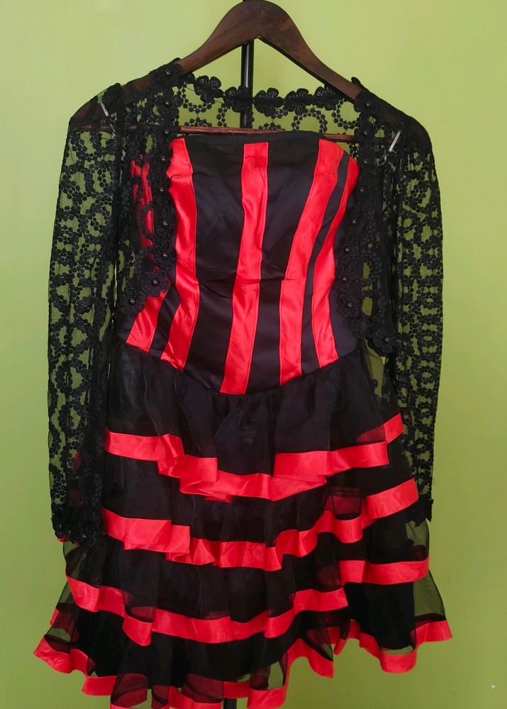 Flared Red And Black Party  DressNew With Tag