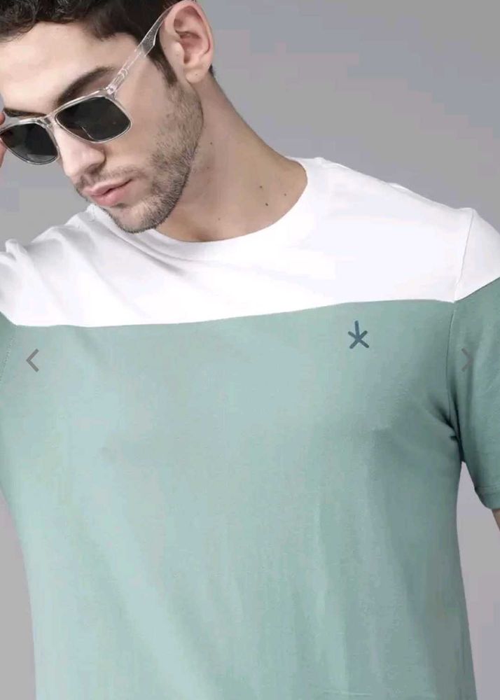 Men Green White Colourblocked Round Neck T-shirt