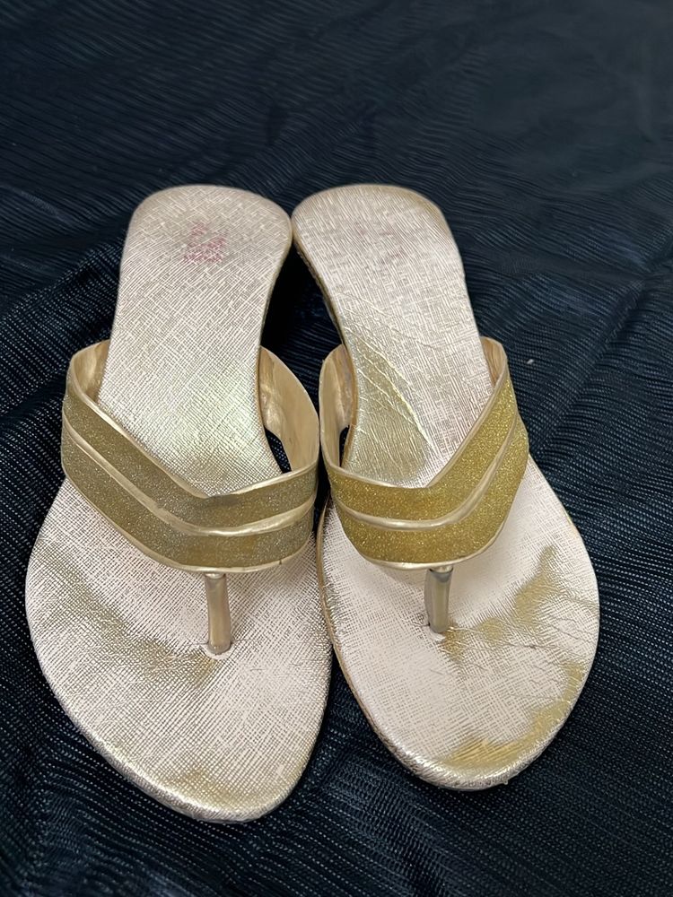 Golden Sandal With Very Little Heal