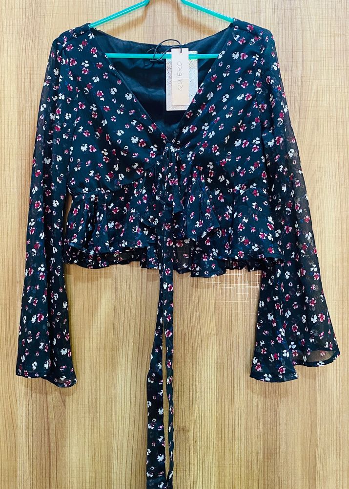 Black Floral Print Women Quiero Top