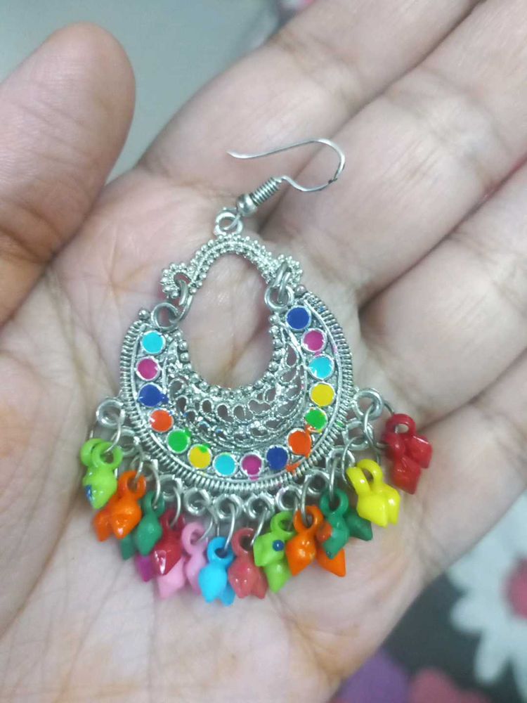 Silver Multicolour Bead Earrings