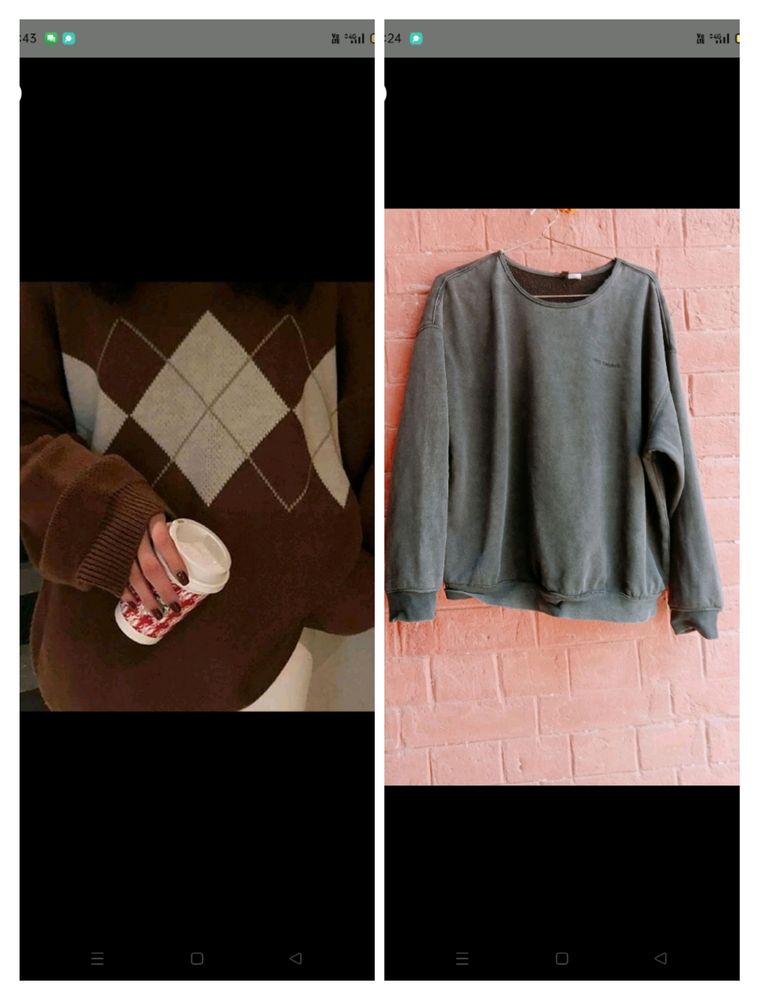 H&M  Charcoal Sweatshirt+ Argyle Sweater Brown