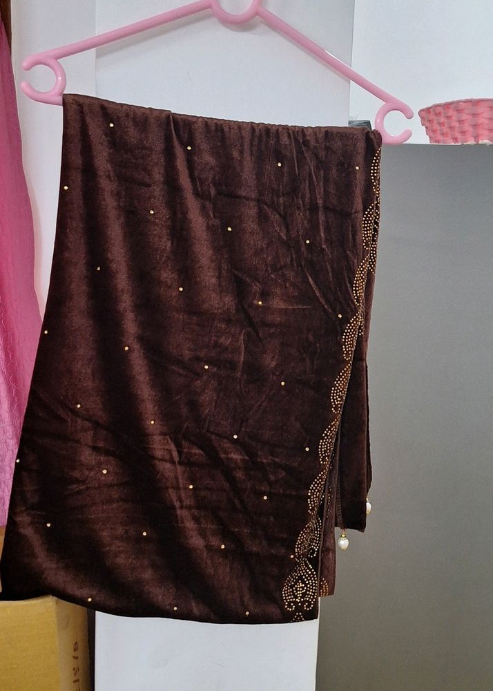 Brown Shawl With Stone Work