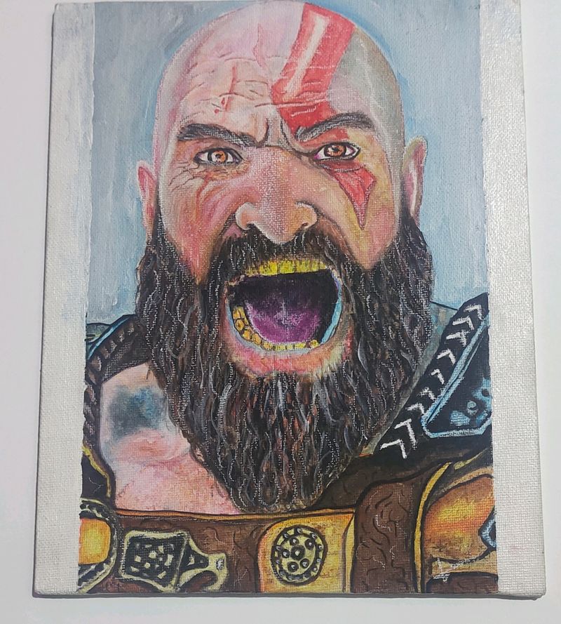 god of war kratos cenves painting Highly Detailed