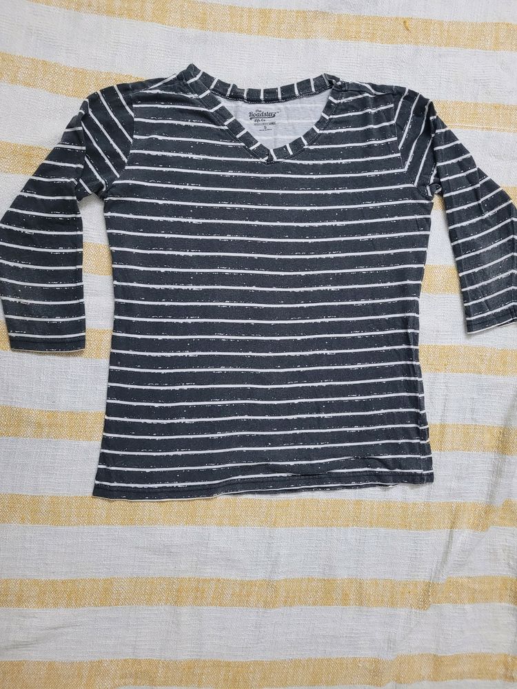 Grey And White Striped T Shirt