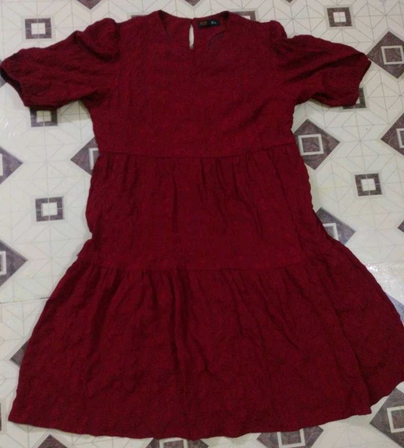 Puffed Sleeve Maroon Dress