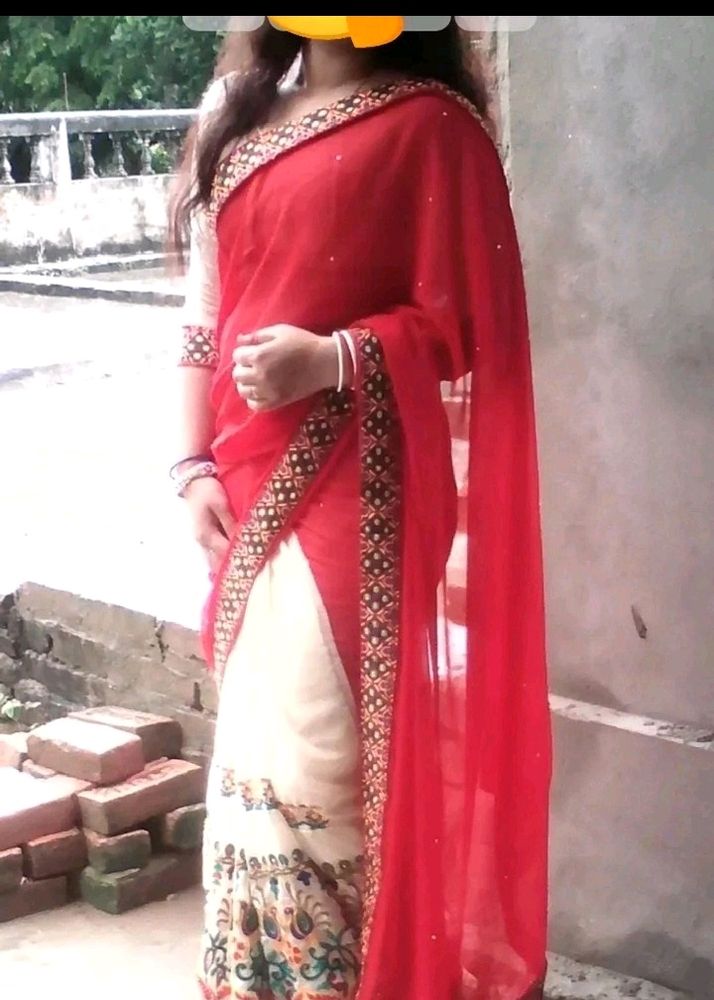 Dual Contrast Saree