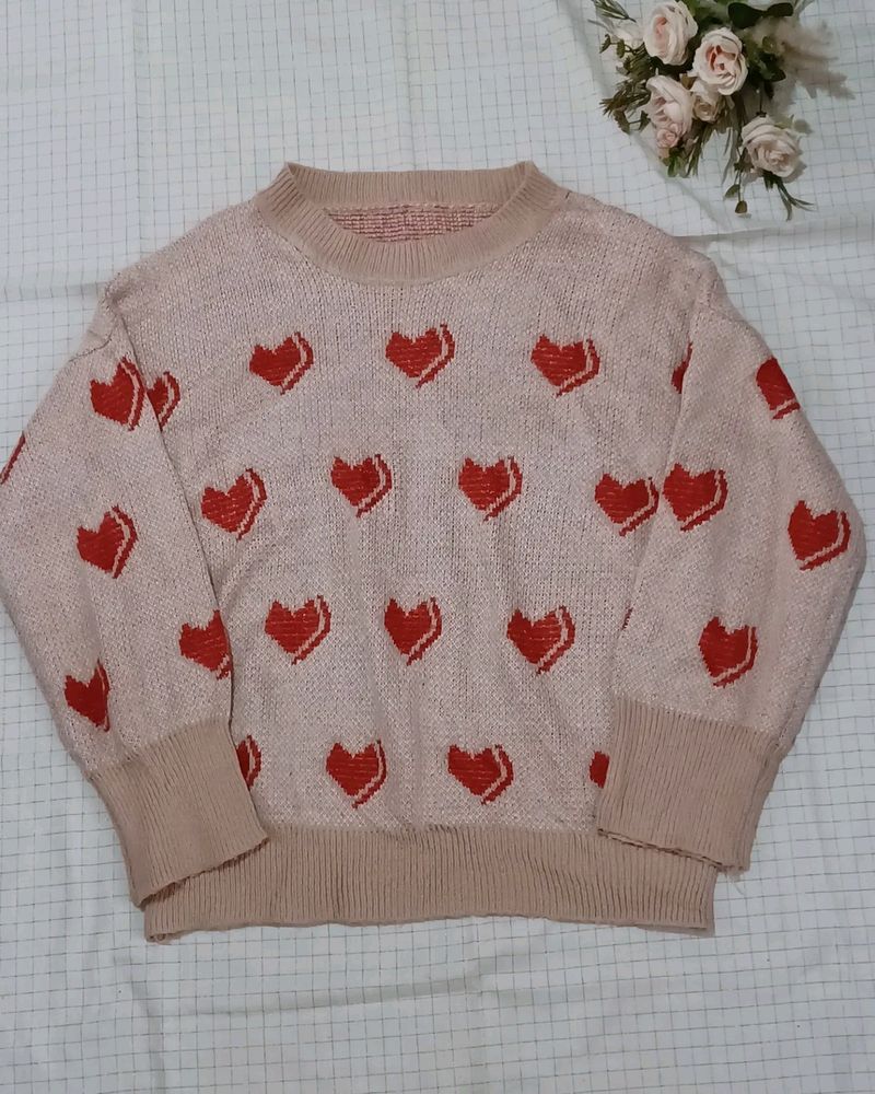 Pinteresty Red Heart Printed Knitted Pullover