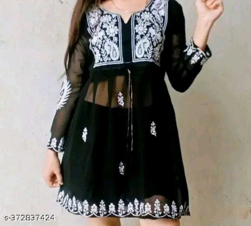 Black Georgette Short Kurti